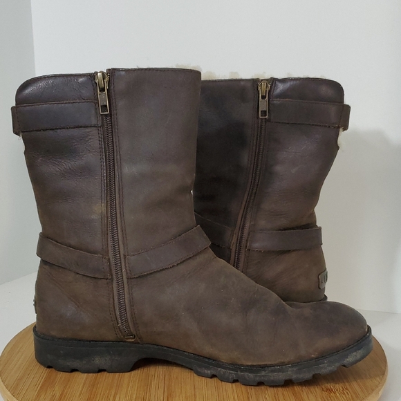 UGG Australia Grandle Shearling Lined Moto Leather Boots Women's 10 - Picture 7 of 10